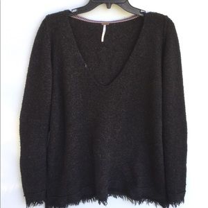 Free People Oversize V Neck Fringe sweater size M